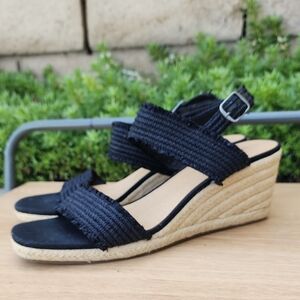 Lucky Brand Minjah Espadrille Jute-Wrapped Wedge Sandal Latte Black Platforms 11